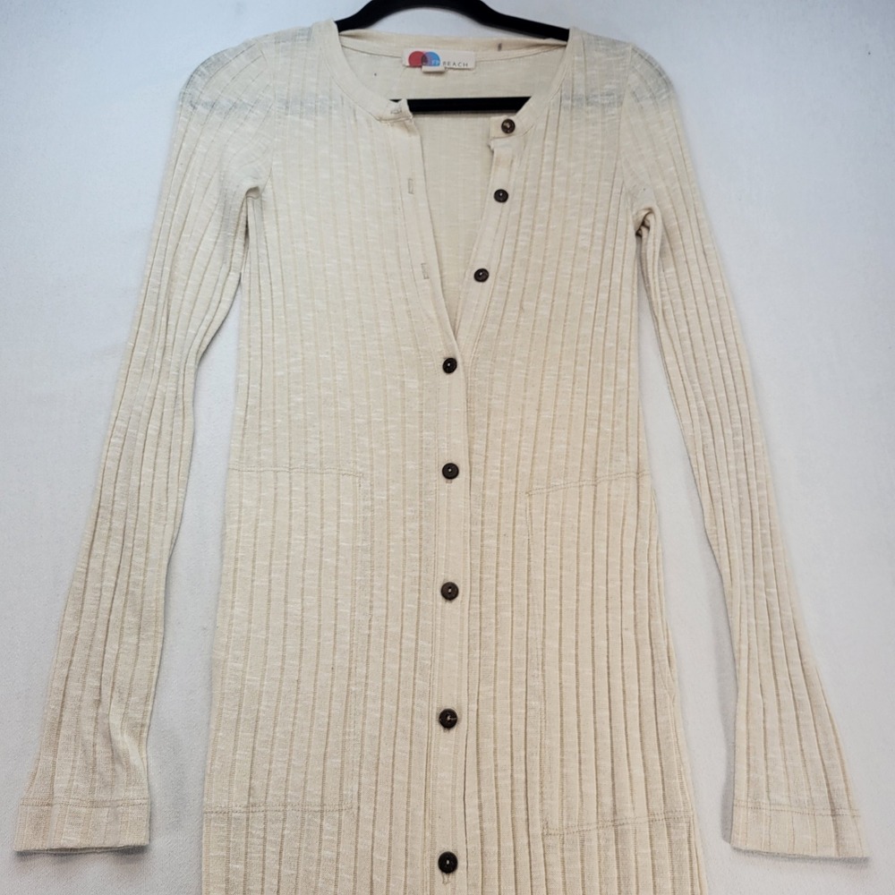 Free People Beach Cardigan Dress Womens Small Cream Ribbed Long Sleeve Longline - Picture 2 of 9